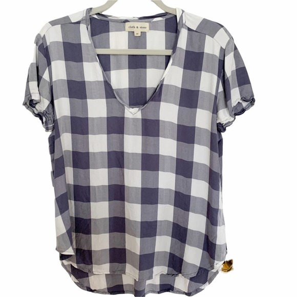 Cloth & Stone Buffalo Check V Neck Top - Picture 1 of 4